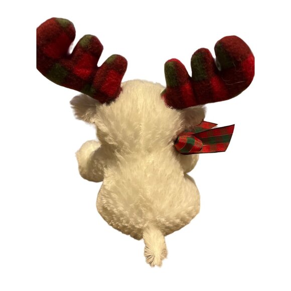 American Greetings Christmas Reindeer Plush 15 in White Plaid Antler Bow 2018 - Picture 4 of 9